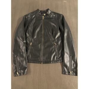 Calvin Klein Women’s Faux Leather Jacket Leopard Print Lining Size Small S